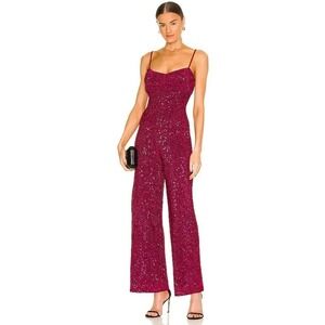 Lovers and Friends Cindie Jumpsuit XL Burgundy Sequin Wide Leg Party Revolve